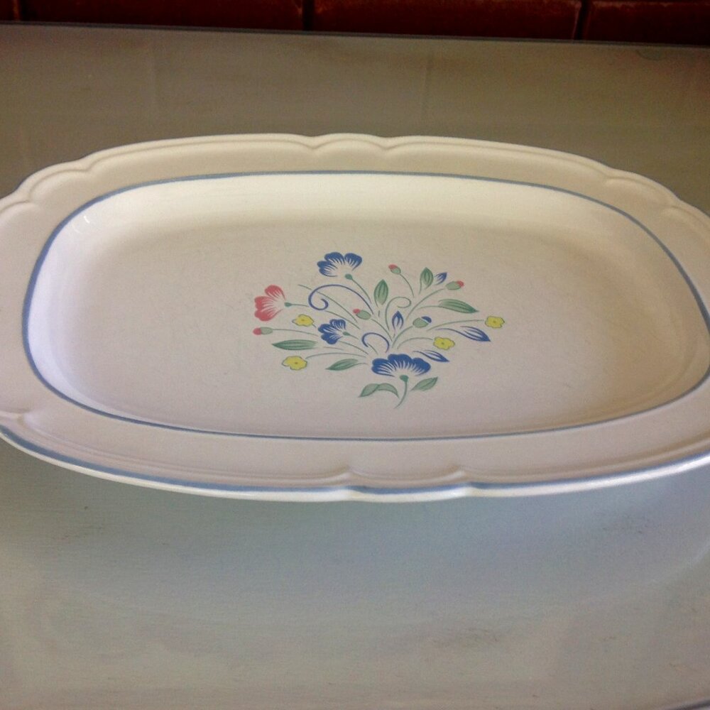 Vintage "Floral Expressions" Stoneware oval platter by Hearthside.